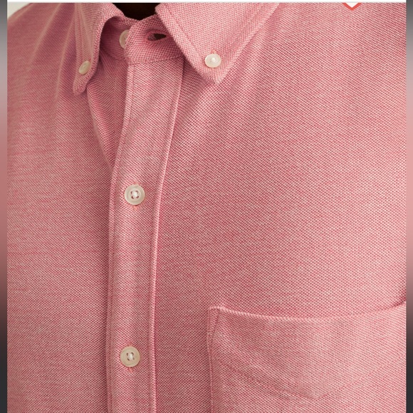 BONOBOS SPICED CORAL SLIM SHORT SLEEVE KNIT OXFORD SHIRT - Picture 3 of 6